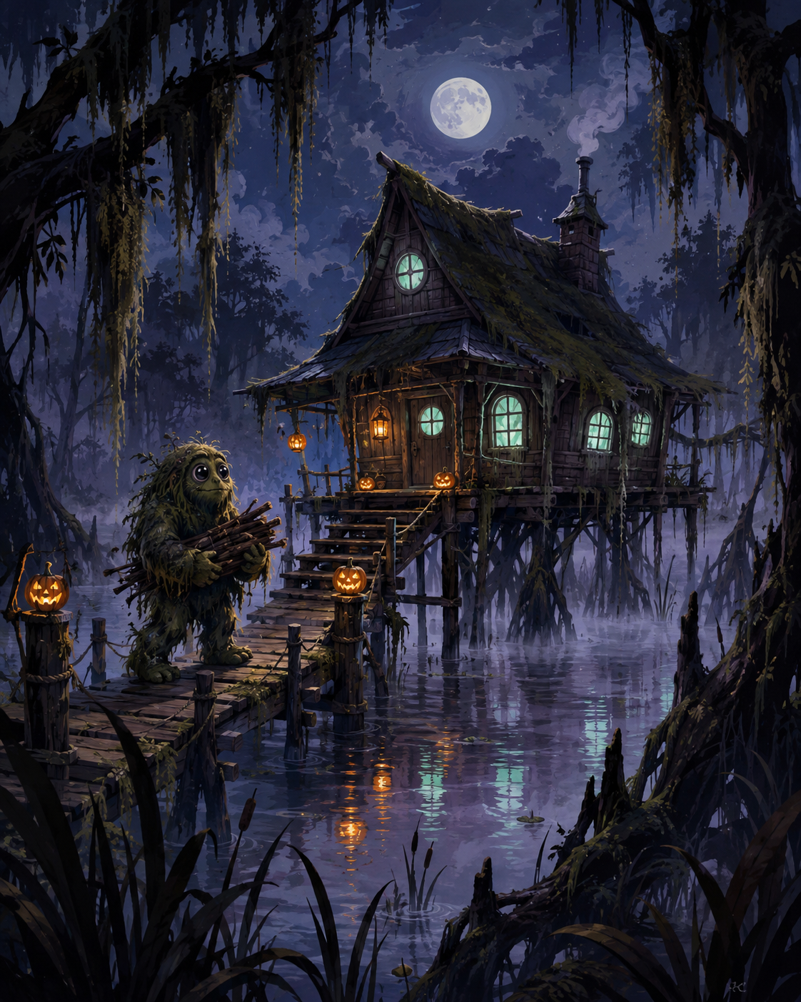 Schilderen op nummer De hut van het moerasmonster – Halloween