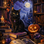 Schilderen op nummer De kat in de toverbibliotheek – Halloween