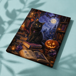 Afgewerkt canvas De kat in de toverbibliotheek op stof