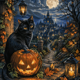 Schilderen op nummer De kat in het pompoenlicht – Halloween
