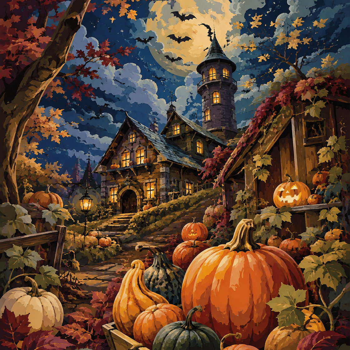 Schilderen op nummer De kleurrijke pompoenboerderij – Halloween