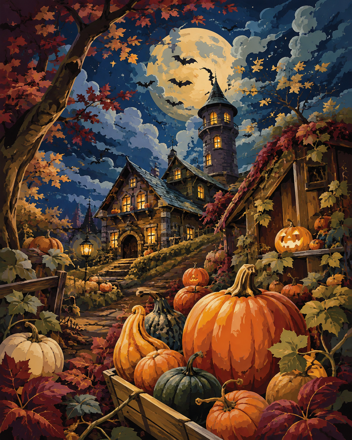 Schilderen op nummer De kleurrijke pompoenboerderij – Halloween