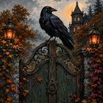 Schilderen op nummer De kraai op de oude poort – Halloween