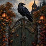 Schilderen op nummer De kraai op de oude poort – Halloween