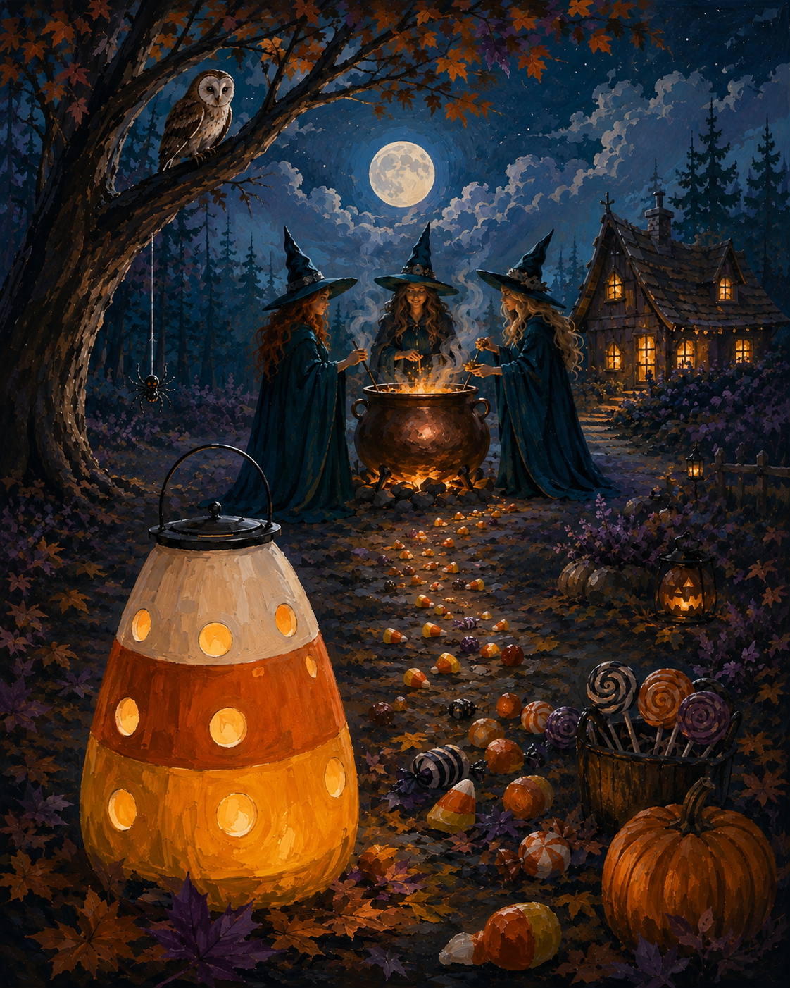 Schilderen op nummer De kring van snoepmaïsheksen – Halloween