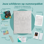 Inhoud van het schilderen-op-nummerpakket De kring van snoepmaïsheksen