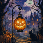 Schilderen op nummer De lantaarn met de scheve glimlach – Halloween