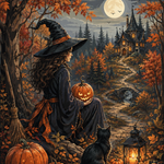 Schilderen op nummer De pompoenheks in het herfstbos – Halloween