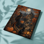 Afgewerkt canvas De pompoenheks in het herfstbos op stof