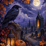 Schilderen op nummer De raaf boven het oude kerkhof – Halloween