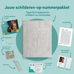 Inhoud van het schilderen-op-nummerpakket De vampier bij de koelkast