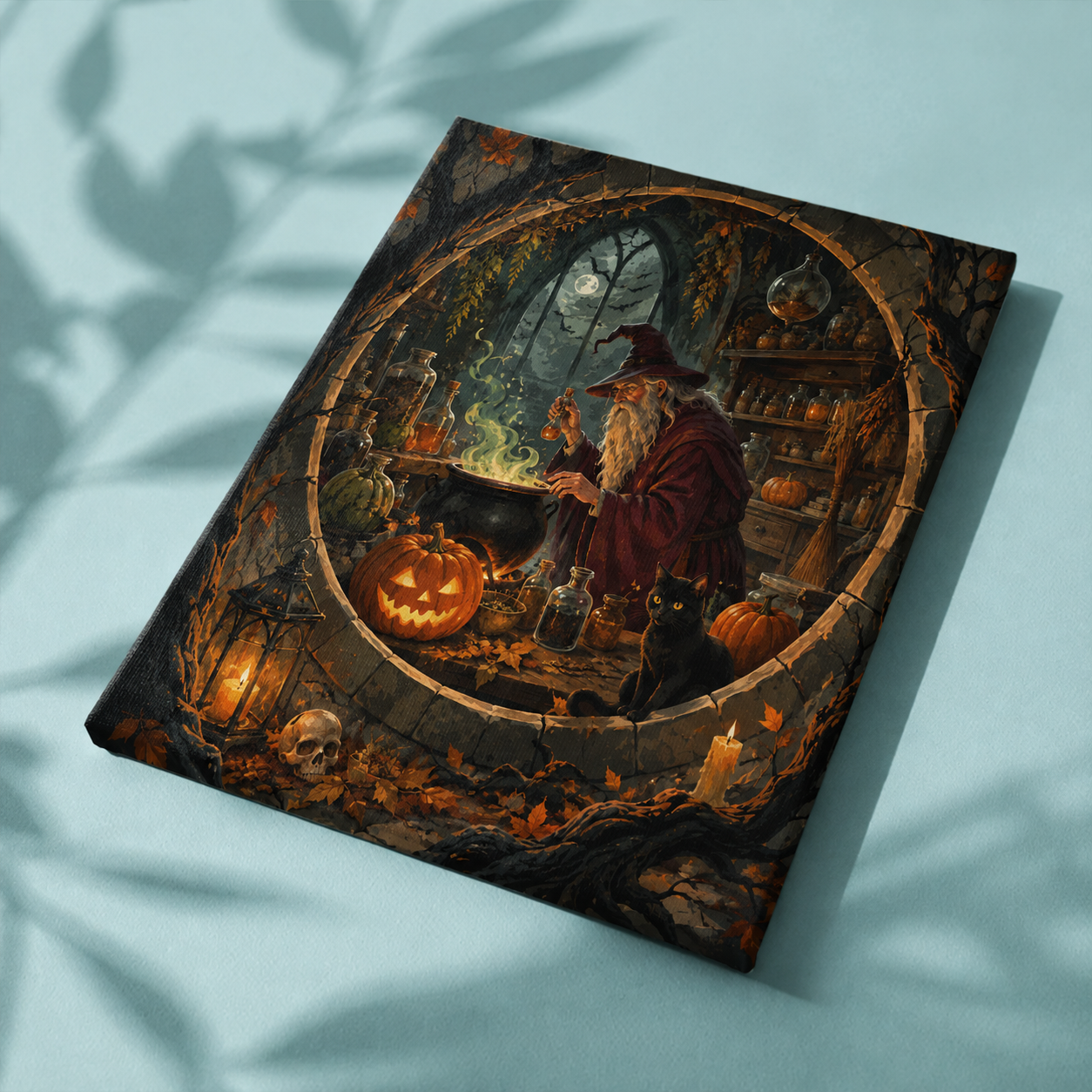 Afgewerkt canvas De voorraad van de oude tovenaar op stof