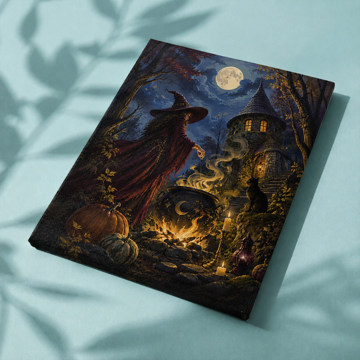 Afgewerkt canvas De vuurplaats van de bosheks op stof