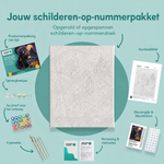 Inhoud van het schilderen-op-nummerpakket De wachter met de zeis