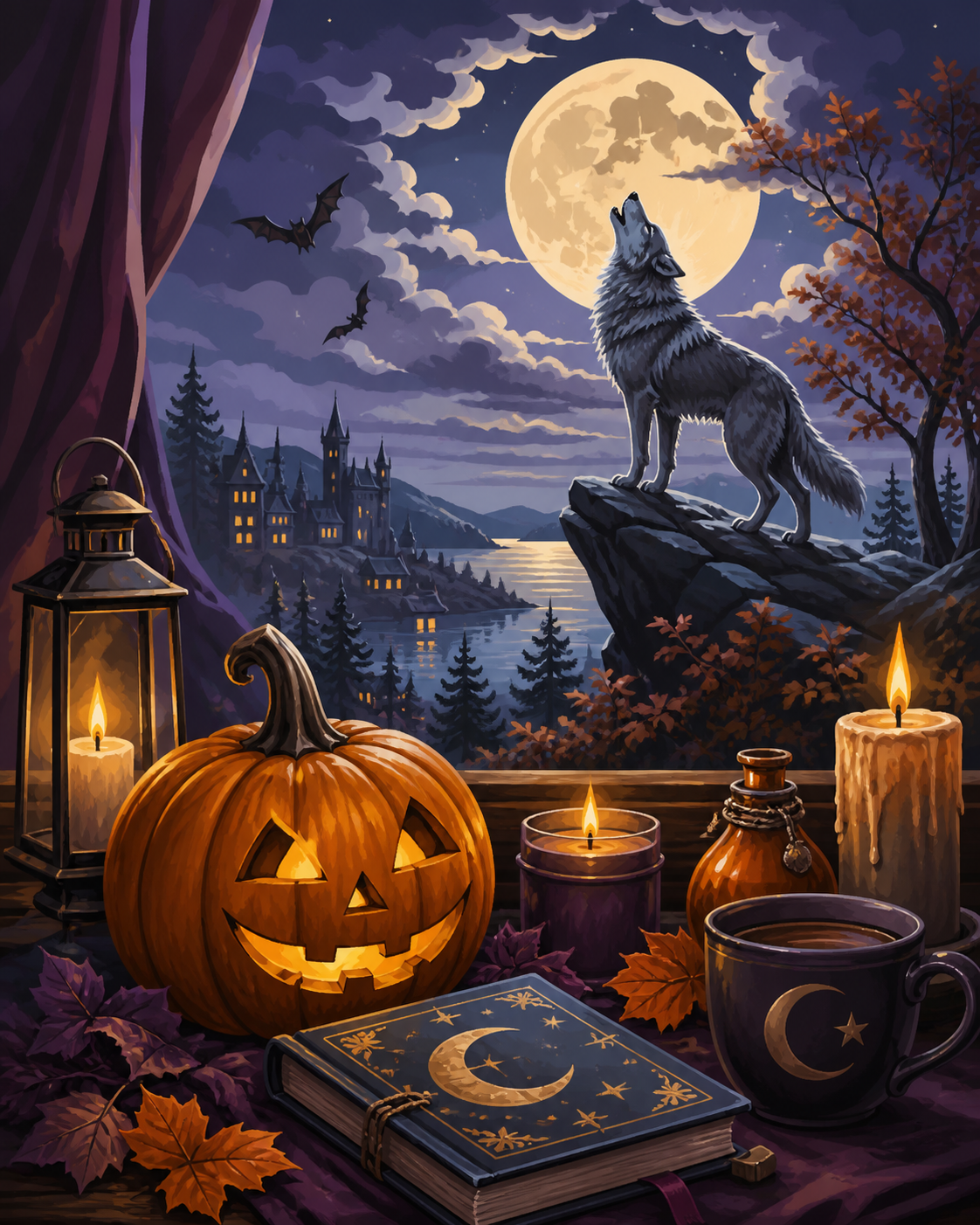 Schilderen op nummer De wolf ontwaakt in het maanlicht – Halloween