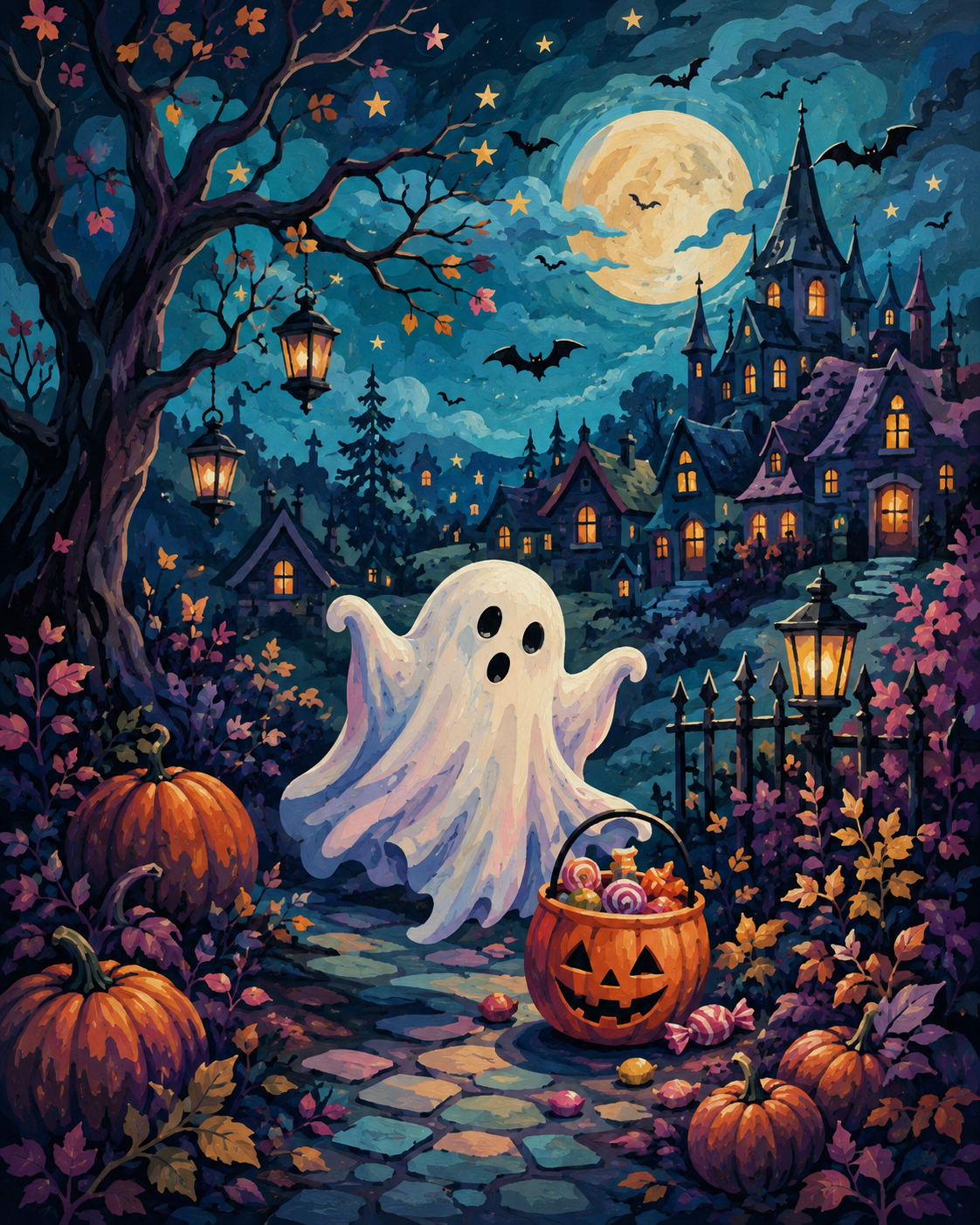 Schilderen op nummer Een geest roept boe – Halloween