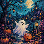 Schilderen op nummer Een geest roept boe – Halloween