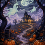 Schilderen op nummer Geesten boven het pompoenveld – Halloween