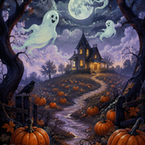 Schilderen op nummer Geesten boven het pompoenveld – Halloween