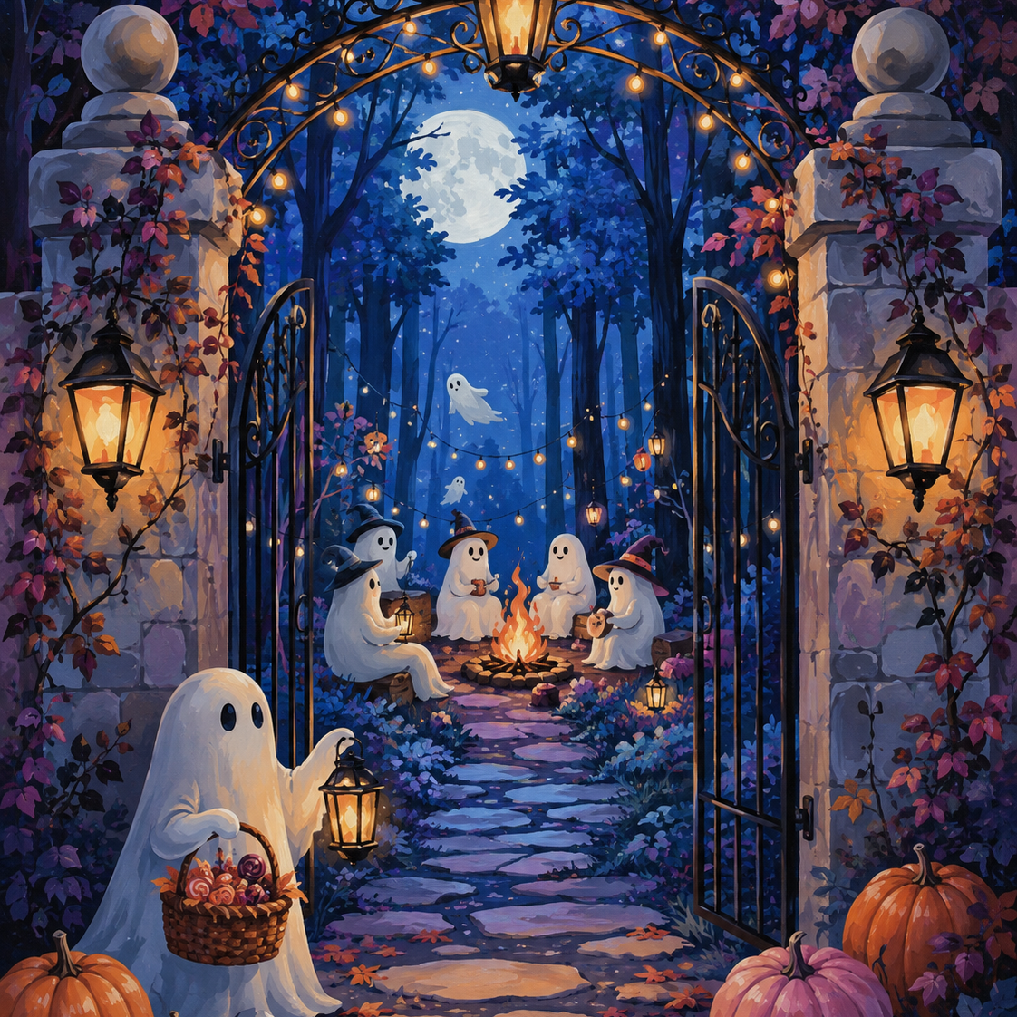 Schilderen op nummer Geestenbijeenkomst in het blauwe bos – Halloween