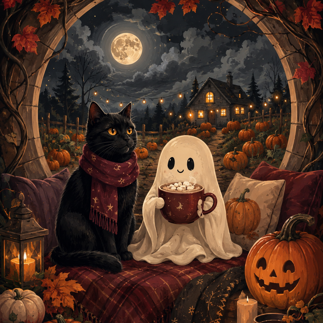 Schilderen op nummer Gezellige nacht met geesten – Halloween
