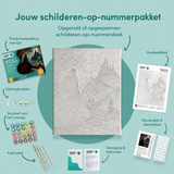 Inhoud van het schilderen-op-nummerpakket Graaf van de rode nacht