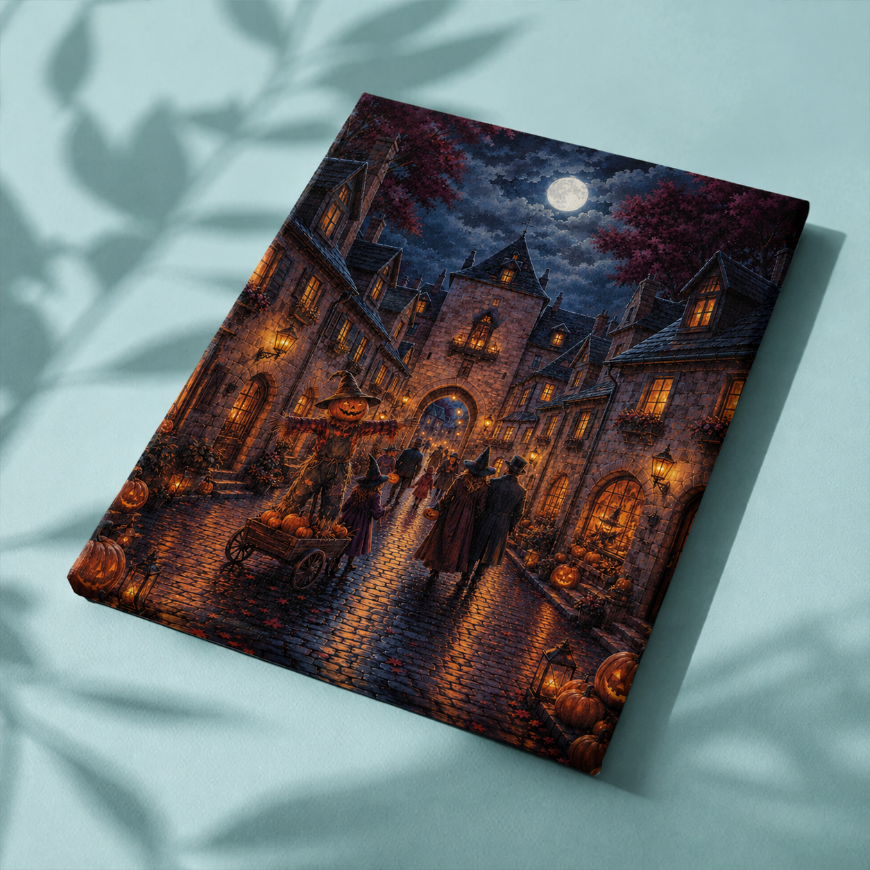 Afgewerkt canvas Spooknacht in het oude dorp op stof