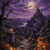 Schilderen op nummer Griezelavond onder paarse wolken – Halloween