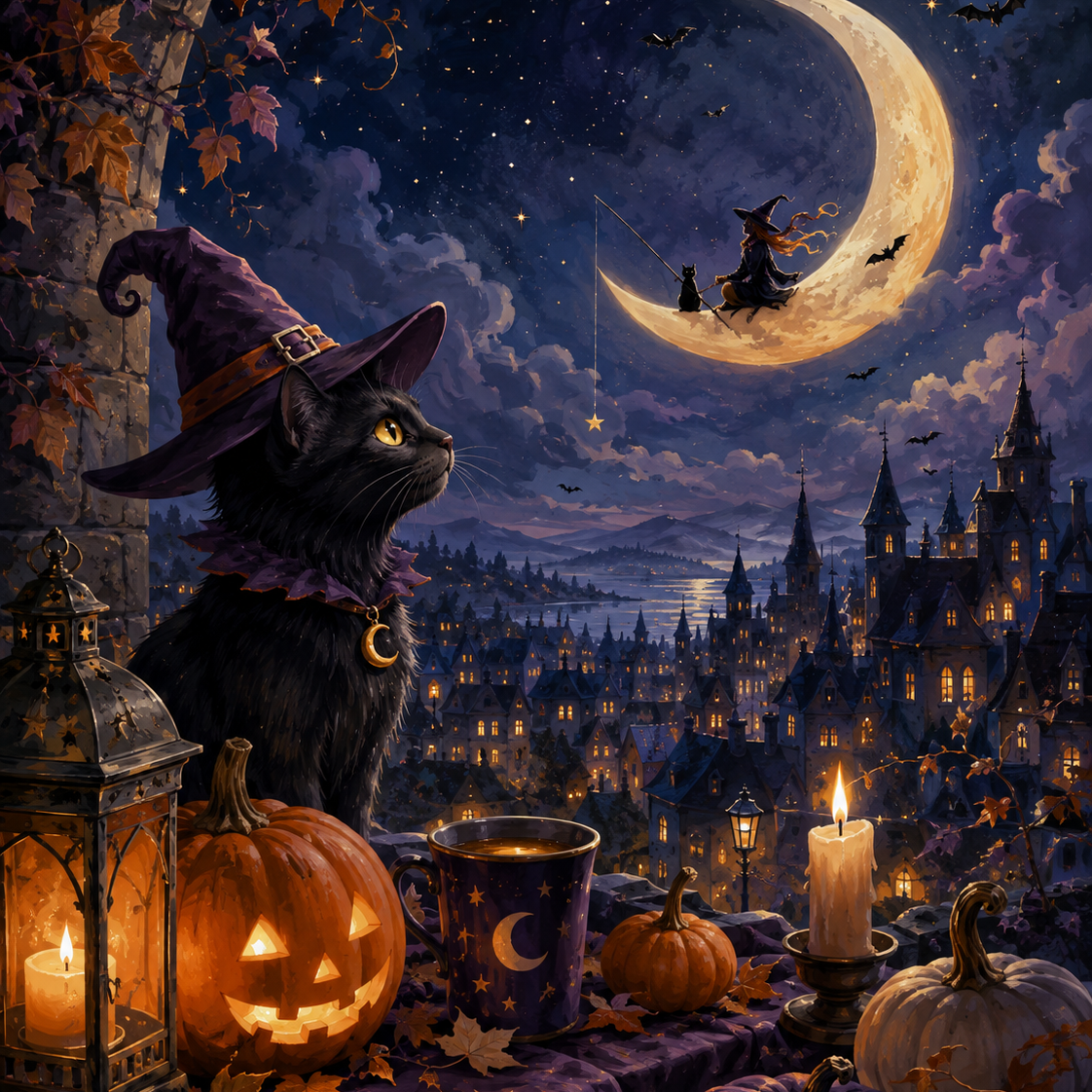 Schilderen op nummer Spooknacht op de maansikkel – Halloween