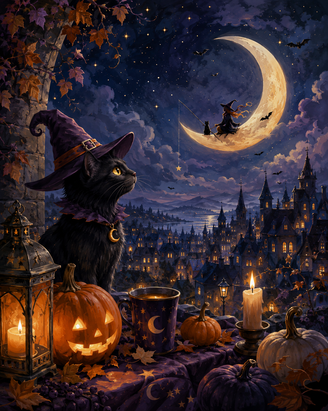 Schilderen op nummer Spooknacht op de maansikkel – Halloween