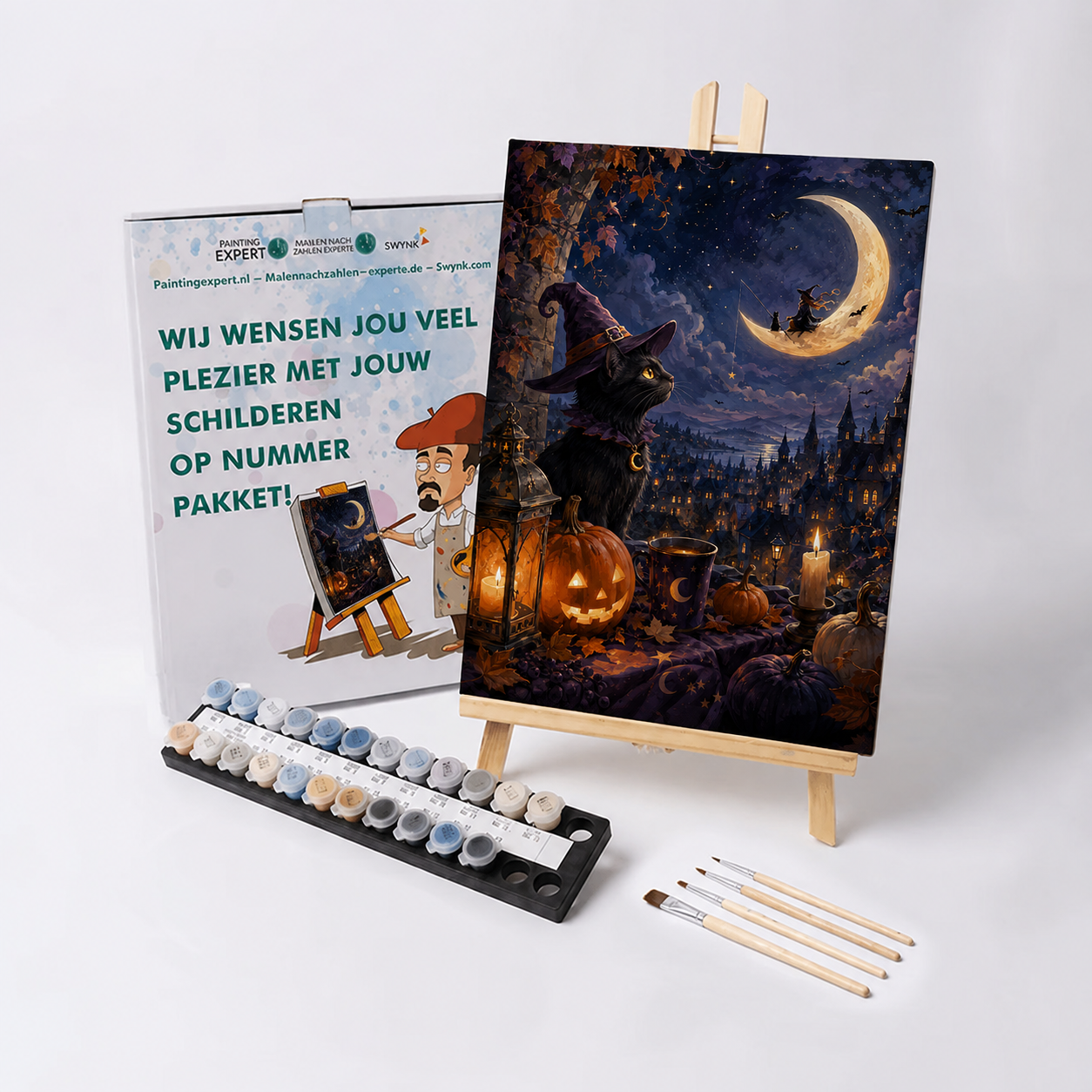 Schilderen op nummer Spooknacht op de maansikkel met verf en penselen