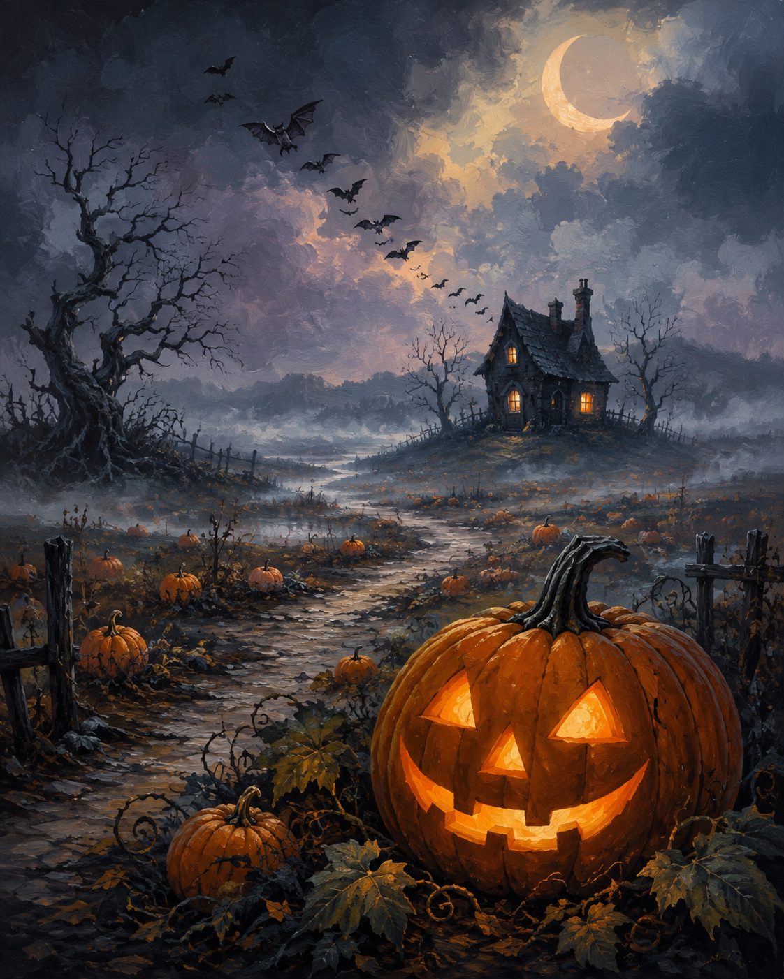 Schilderen op nummer Pompoennacht in het nevelmoeras – Halloween