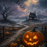 Schilderen op nummer Pompoennacht in het nevelmoeras – Halloween