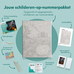 Inhoud van het schilderen-op-nummerpakket Pompoennacht in het nevelmoeras