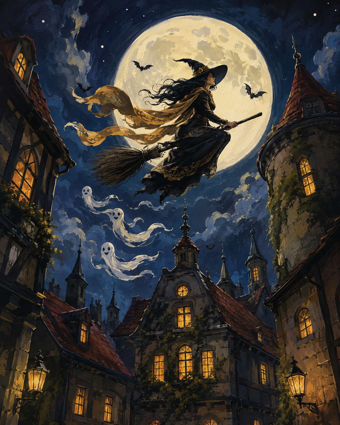 Schilderen op nummer Heksenvlucht boven de maanstad – Halloween