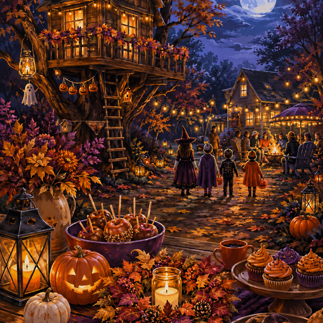 Schilderen op nummer Herfstavond in de boomhut – Halloween