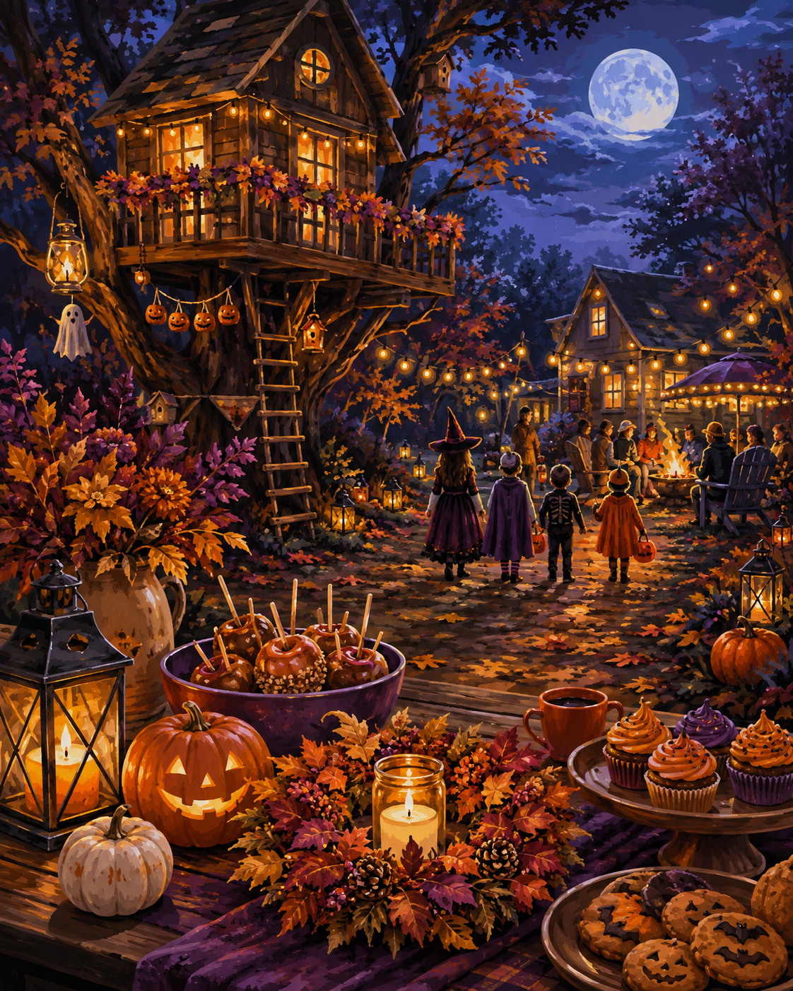 Schilderen op nummer Herfstavond in de boomhut – Halloween