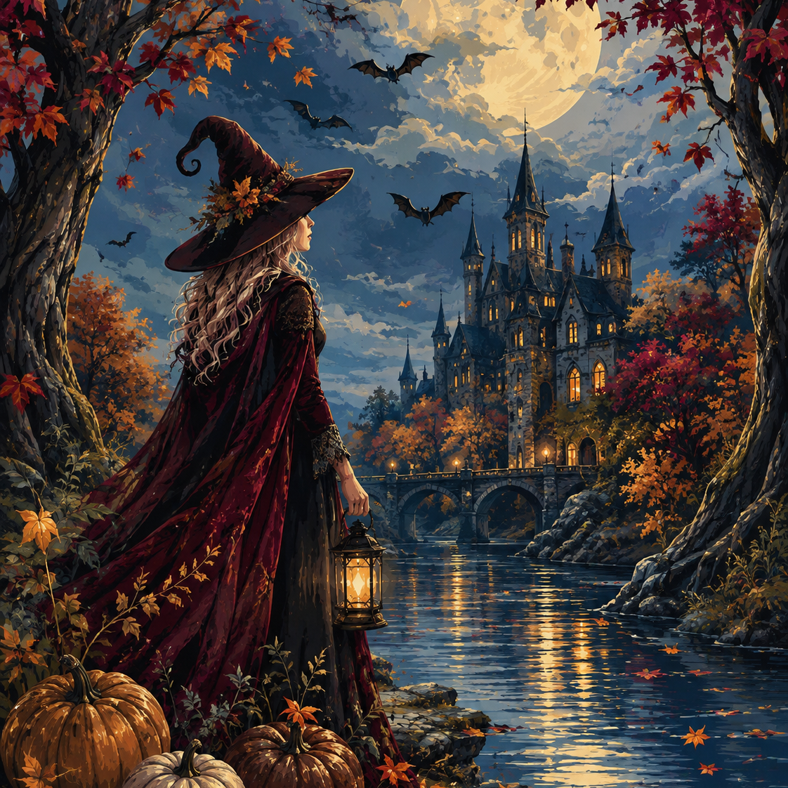 Schilderen op nummer Herfstheks aan de rivier – Halloween