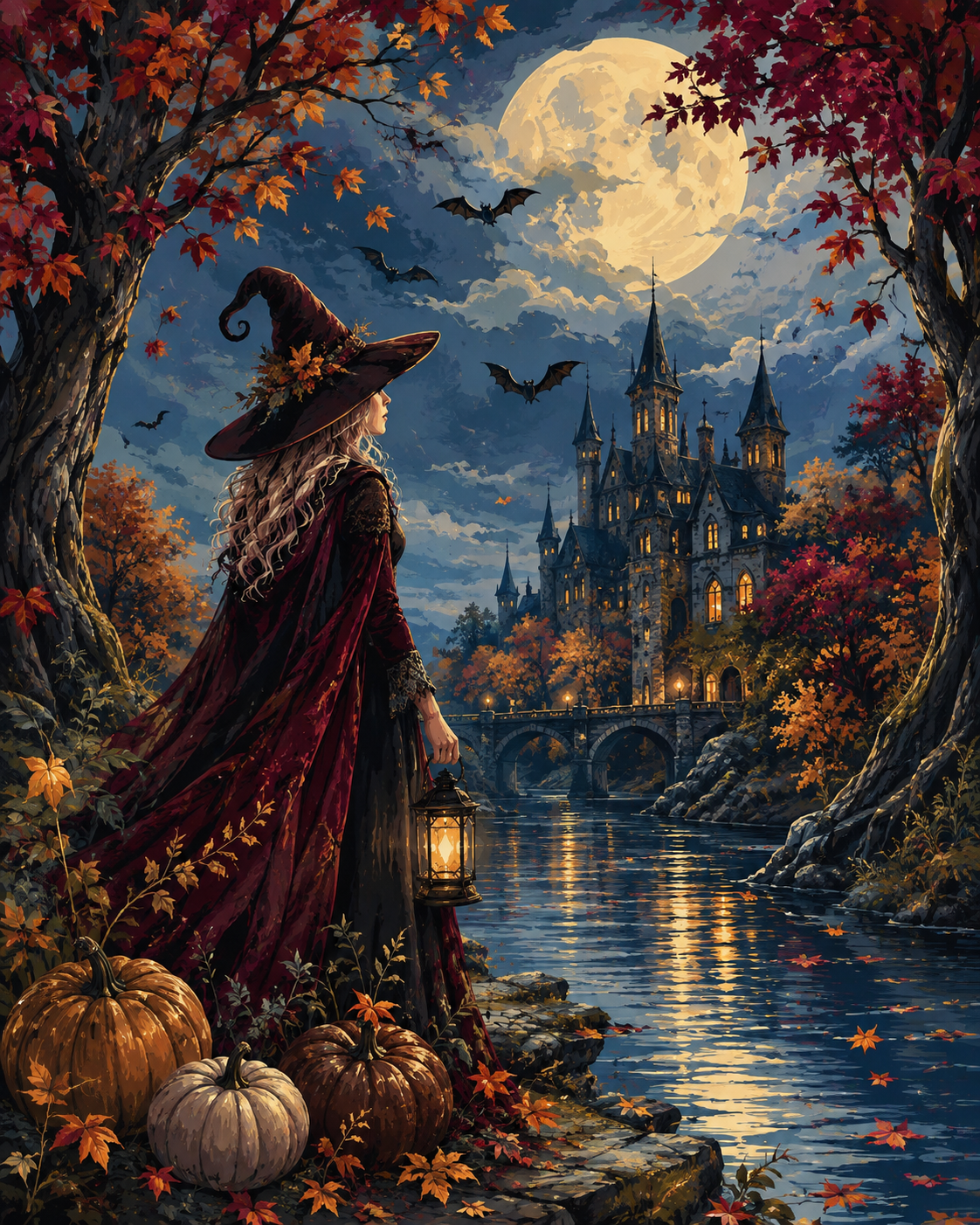 Schilderen op nummer Herfstheks aan de rivier – Halloween