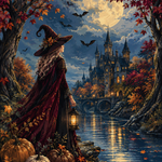Schilderen op nummer Herfstheks aan de rivier – Halloween