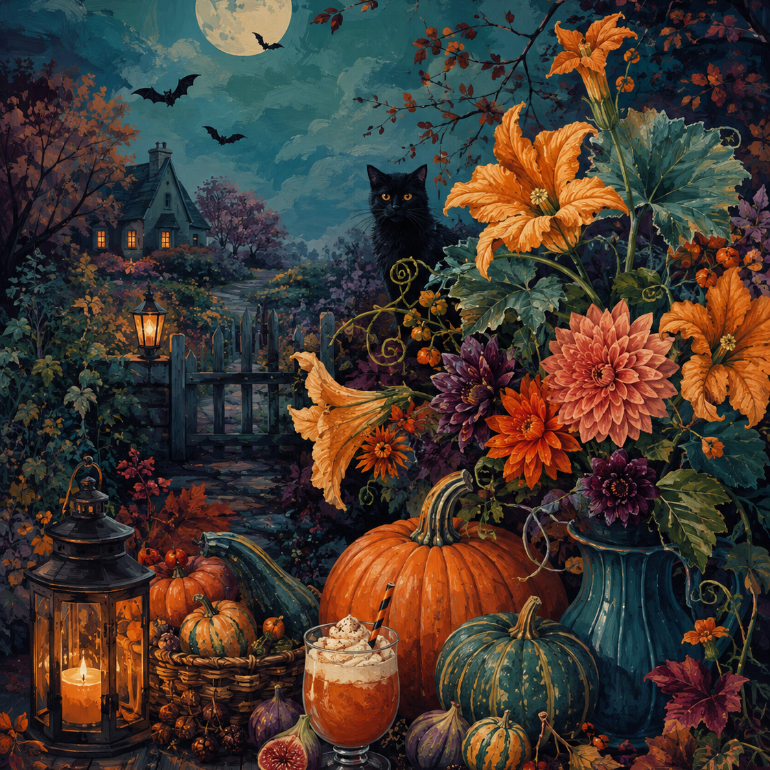 Schilderen op nummer Herfstoogst met pompoenbloesem – Halloween