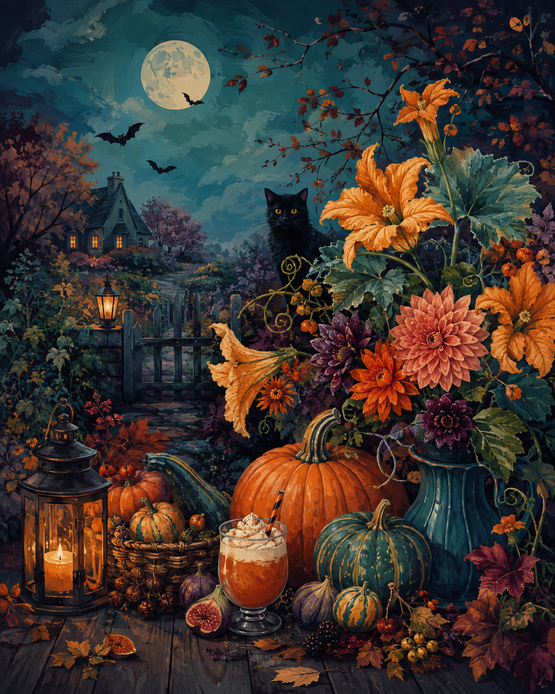 Schilderen op nummer Herfstoogst met pompoenbloesem – Halloween