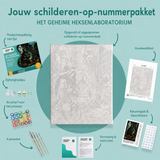 Inhoud van het schilderen-op-nummerpakket Het geheime heksenlaboratorium