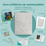Inhoud van het schilderen-op-nummerpakket Het groene laboratoriumwezen