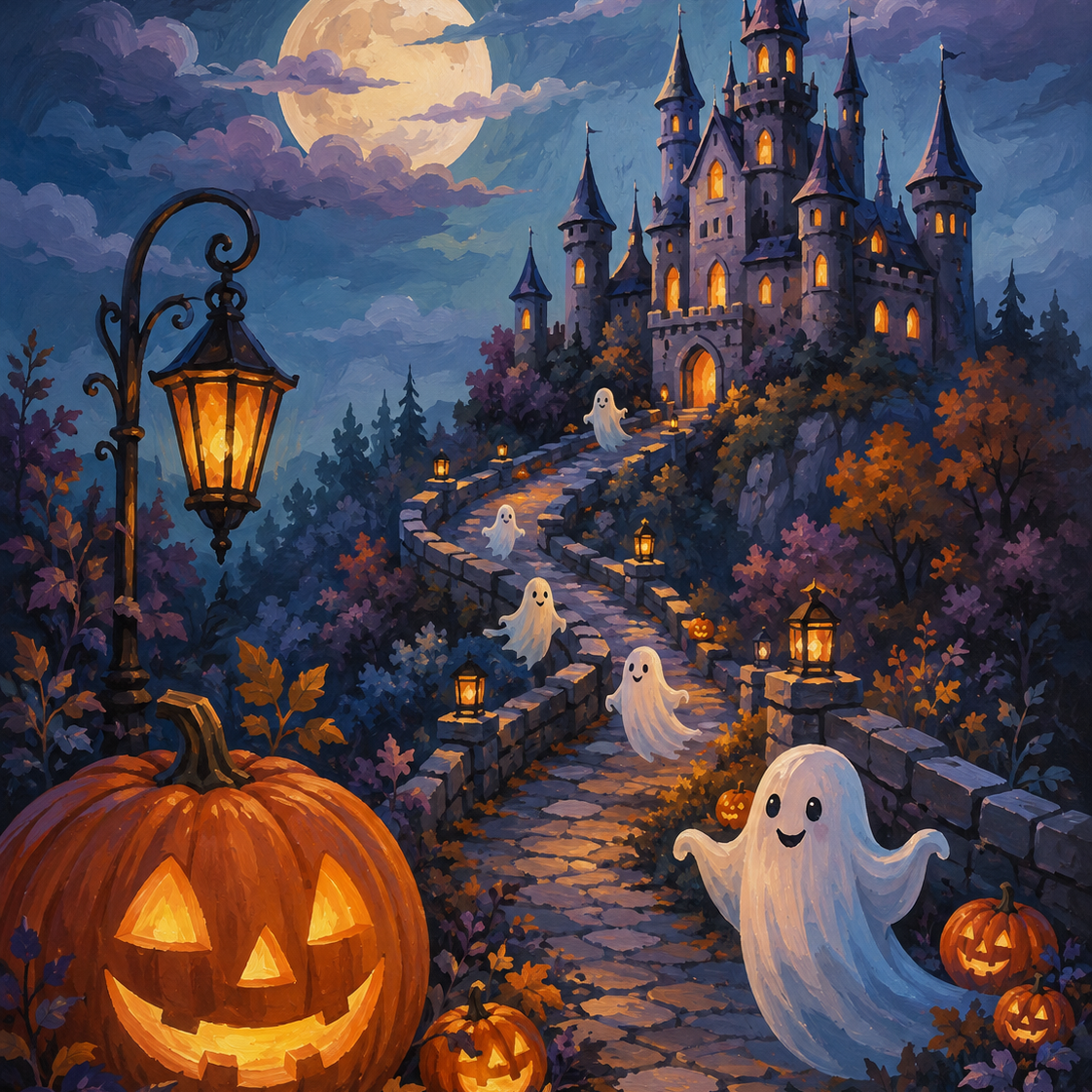 Schilderen op nummer Het kasteel van vriendelijke geesten – Halloween