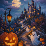 Schilderen op nummer Het kasteel van vriendelijke geesten – Halloween