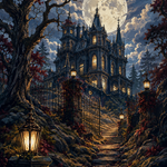 Schilderen op nummer Het landhuis in het maanbos – Halloween