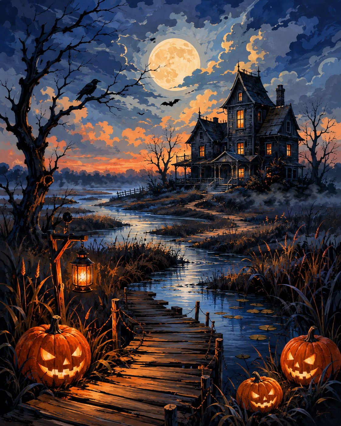 Schilderen op nummer Het verlaten huis aan het moeras – Halloween