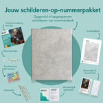Inhoud van het schilderen-op-nummerpakket Het verlaten huis aan het moeras