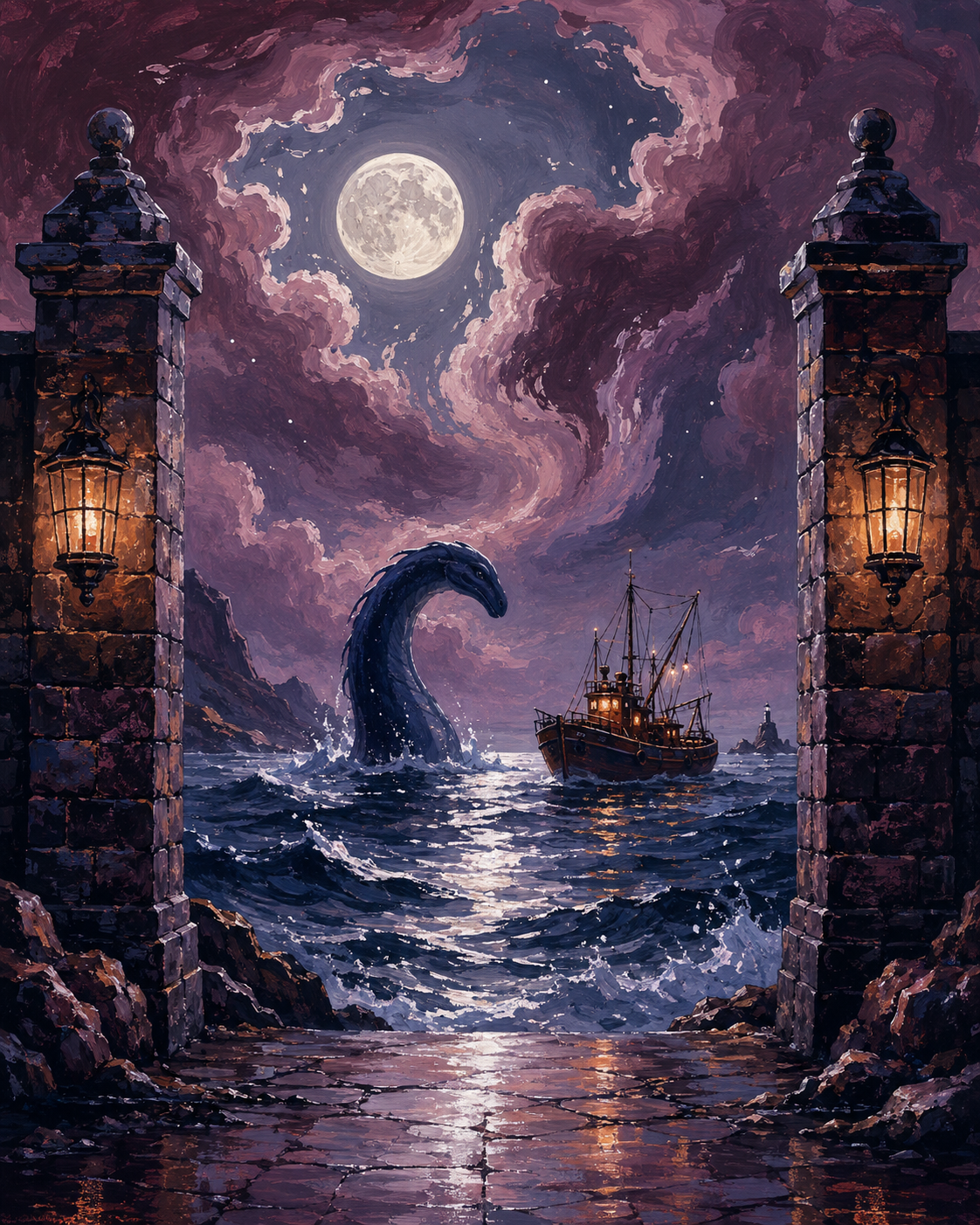 Schilderen op nummer Het zeemonster in de maanstorm – Halloween